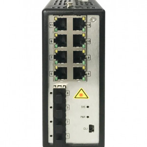 Switch Industrial Gigabit Full Managed PoE Hikvision DS-3T3512P, 8 porturi PoE, 4 porturi SFP, L3, rutare statica/OSPF, temperatura -40°C la +75°C, alimentare redundanta, carcasa aluminiu, fanless, montaj sina DIN