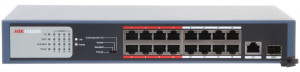 Switch PoE unmanaged HikVision DS-3E0318P-E/M, 16 porturi Fast Ethernet PoE, 1 port Uplink Gigabit, 1 port SFP, putere totala PoE 135W, transmisie pana la 250m, protectie supratensiune 6KV, montare rack/perete - Img 2