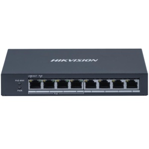 Switch retea Hikvision DS‑3E0508P‑O, 4×Gigabit PoE + 4×Gigabit RJ45, porturi PoE si non‑PoE pentru utilizare flexibila, conectare plug‑and‑play, carcasa metalica robusta, montaj birou sau perete, performanta gigabit pentru medii SOHO si birouri mici