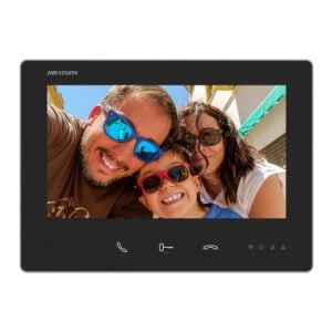 Videointerfon 2 fire Hikvision DS-KH7300EY-WTE2, ecran touch 7 inch HD, Wi-Fi, 3 butoane fizice, configurare usoara prin DEC, suport Hik-Connect, vizualizare live, functie deschidere automata, montaj pe perete
