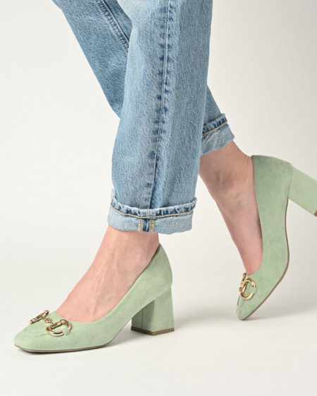 Cipele za žene na deblju petu svetlo zelene boje, slika 1