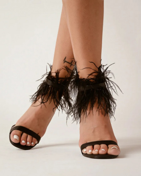 Ženske sandale sa perjem na štiklu crne, slika 5