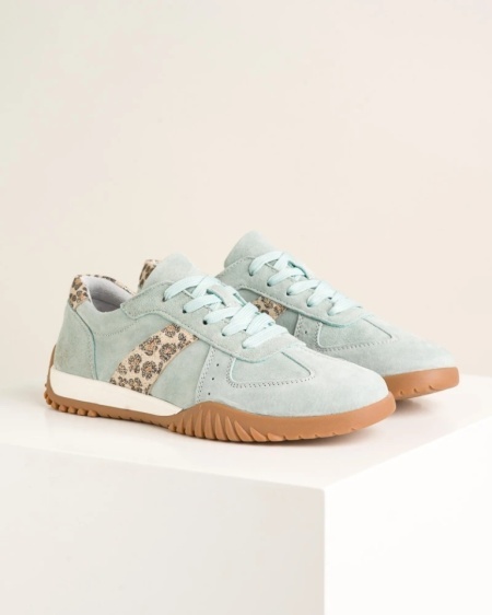 Ženske kožne patike od velura u mint boji, leopard detalji, slika 4