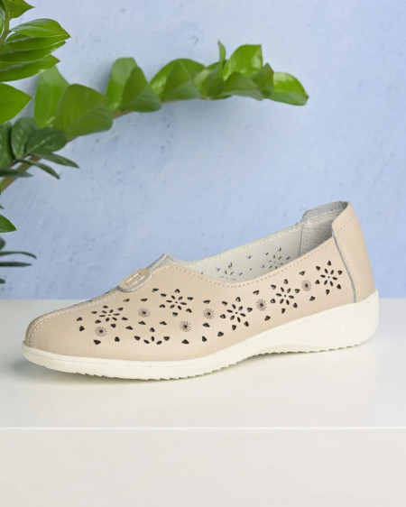 Kožne cipele za žene na navlačenje bež boje, slika 5