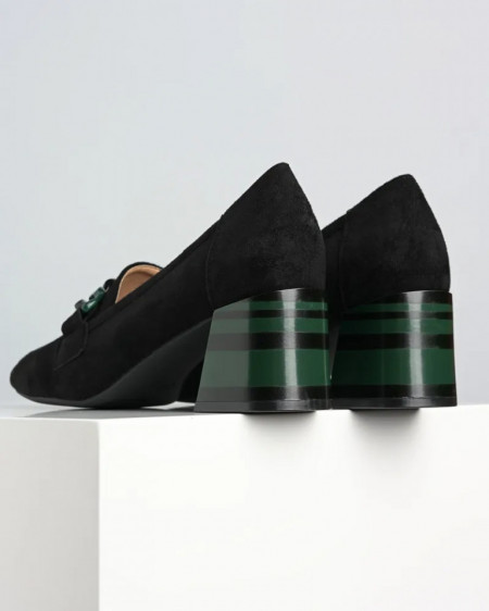 Cipele na štiklu od eko velura, crne sa zelenim, slika 7