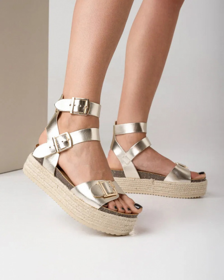 Zlatne sandale espadrile na đonu od kanapa, slika 5