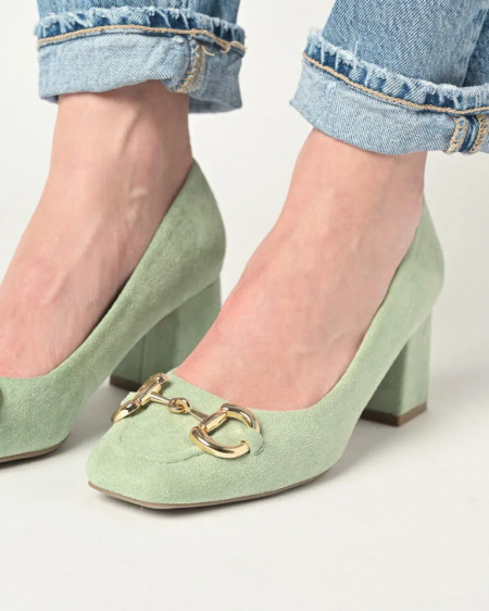 Cipele za žene na deblju petu svetlo zelene boje, slika 3
