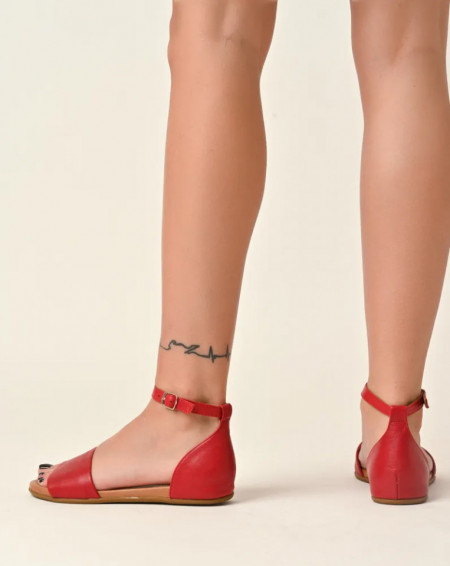Crvene ravne sandale od kože sa otvorenim prstima, slika 3
