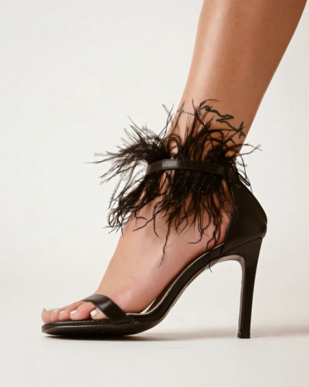Ženske sandale sa perjem na štiklu crne, slika 2