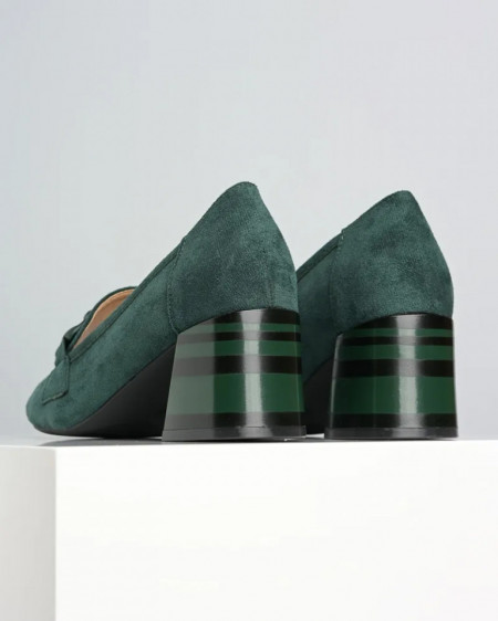 Cipele na štiklu od eko velura, tamno zelena boja, slika 3