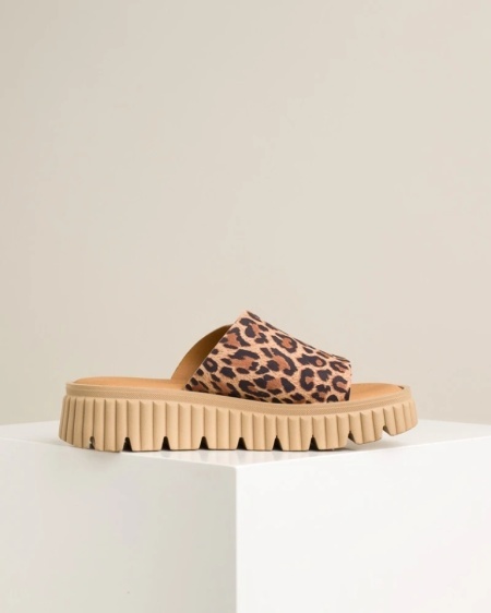 Kožne ženske papuče na debelom đonu, leopard print, slika 4