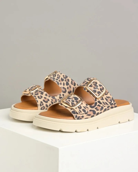 Kožne ženske papuče na debelom đonu, leopard print, slika 7