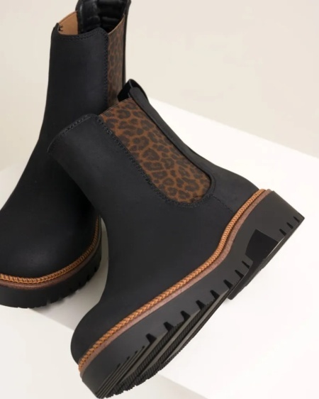 Ženske poluduboke čizme, crne boje, leopard detalj, slika 12