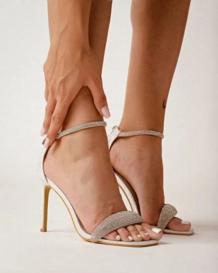 Ženske sandale na štiklu S56 srebrne