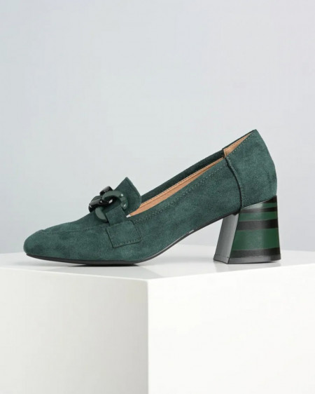 Cipele na štiklu od eko velura, tamno zelena boja, slika 2