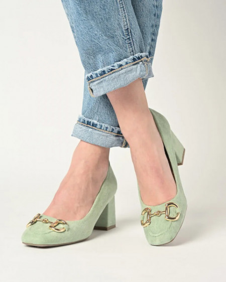 Cipele za žene na deblju petu svetlo zelene boje, slika 5