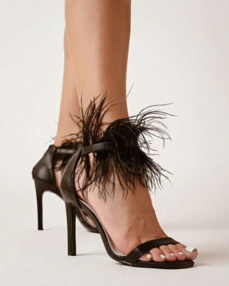 Ženske sandale sa perjem na štiklu crne, slika 8