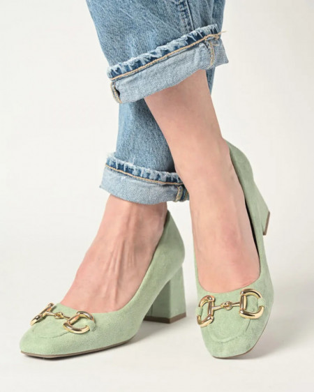 Cipele za žene na deblju petu svetlo zelene boje, slika 6