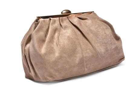 Ženska bež clutch torbica od eko velura sa zlatnim detaljima, slika 2
