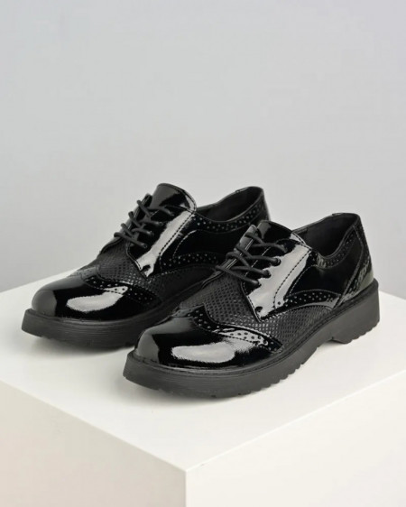 Ženske ravne cipele L082353 crne lakovane