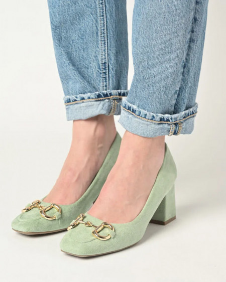 Cipele za žene na deblju petu svetlo zelene boje, slika 7