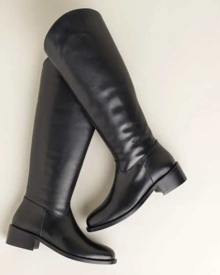 Crne ženske duboke čizme od prirodne kože, blok peta, slika 10
