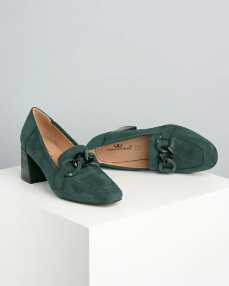 Cipele na štiklu od eko velura, tamno zelena boja, slika 5