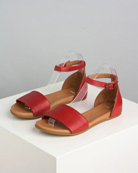 Crvene ravne sandale od kože sa otvorenim prstima, slika 1