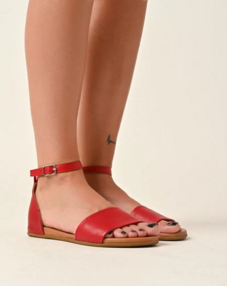 Crvene ravne sandale od kože sa otvorenim prstima, slika 6