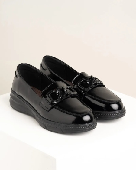 Kožne udobne lakovane ženske mokasine 3021 crne, slika 1