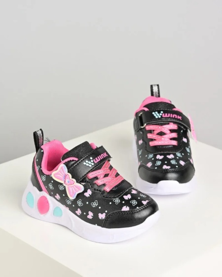 Patike svetleće za devojčice, crne sa pink mašnom, slika 4