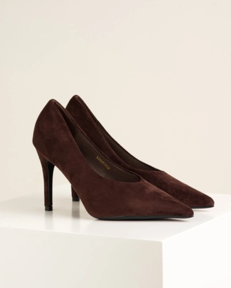 Ženske cipele na štiklu od eko velura u braon boji, slika 4