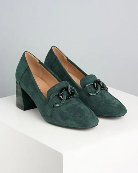 Cipele na štiklu od eko velura, tamno zelena boja, slika 4