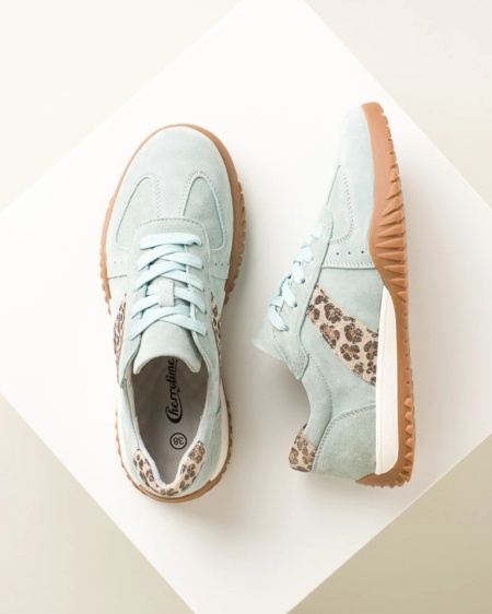 Ženske kožne patike od velura u mint boji, leopard detalji, slika 12