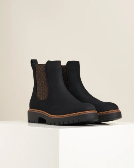 Ženske poluduboke čizme, crne boje, leopard detalj, slika 5