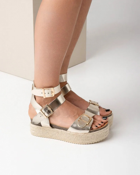 Zlatne sandale espadrile na đonu od kanapa, slika 2