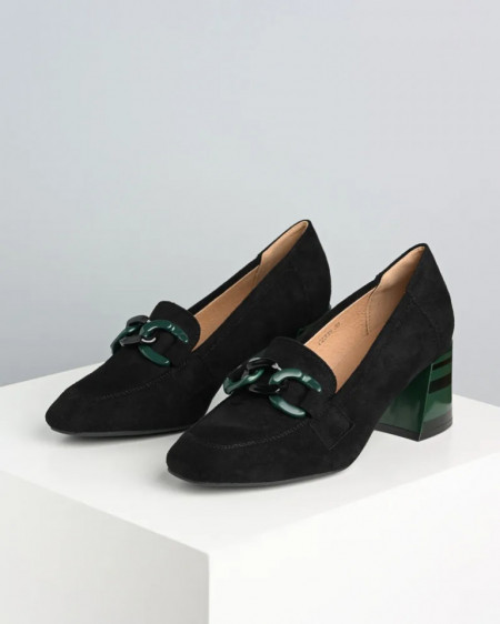 Cipele na štiklu od eko velura, crne sa zelenim, slika 5