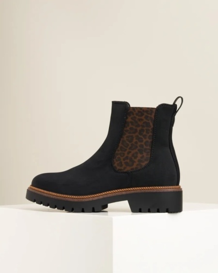 Ženske poluduboke čizme, crne boje, leopard detalj, slika 2