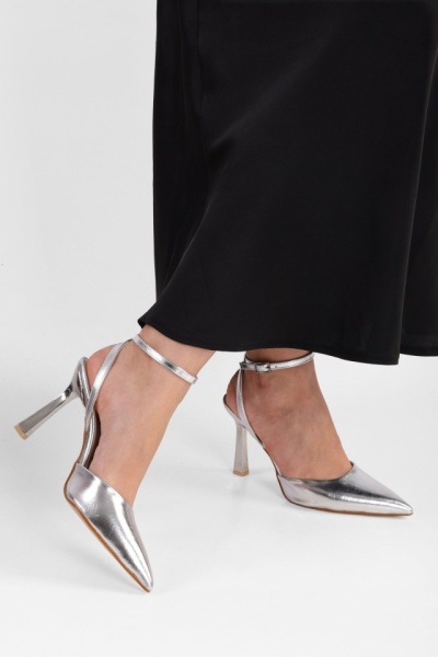 Srebrne slingback sandale na štiklu, slika 5