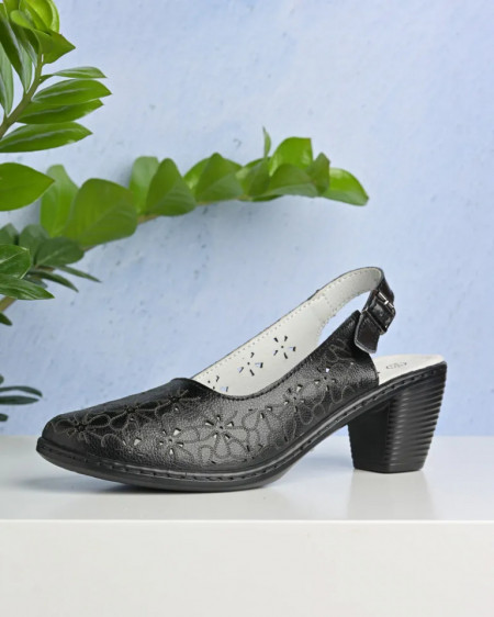 Crne sandalete za žene sa manjom štiklom, slika 3
