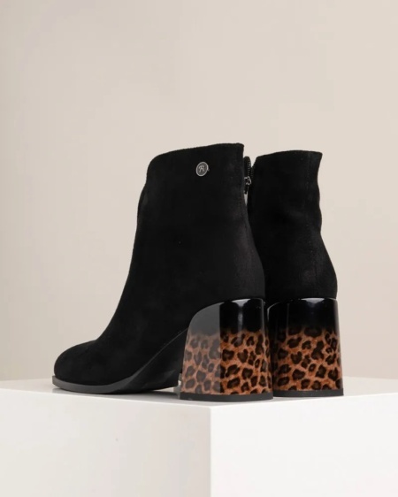 Ženske poluduboke čizme na štiklu, crne boje, leopard detalji, slika 8