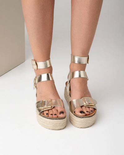 Zlatne sandale espadrile na đonu od kanapa, slika 4