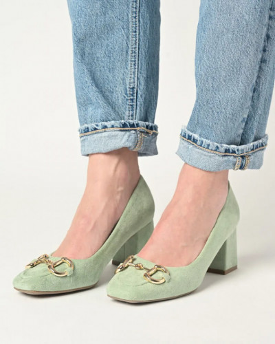 Cipele za žene na deblju petu svetlo zelene boje, slika 2