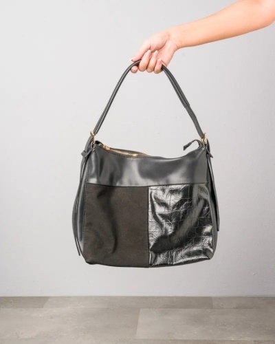 Ženska crna torba kombinovane teksture T012663