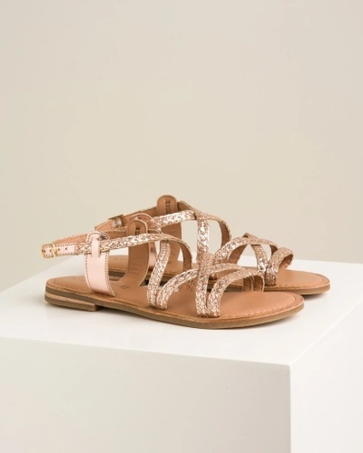 Ženske kožne ravne sandale sa kaišićima, boja roze zlato, slika 3