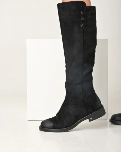 Ženske ravne duboke čizme od velura A2460 crne, slika 4
