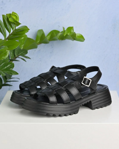 Crne kožne sandale sa kaišićima, slika 8