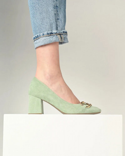 Cipele za žene na deblju petu svetlo zelene boje, slika 4