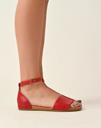 Crvene ravne sandale od kože sa otvorenim prstima, slika 2