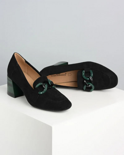 Cipele na štiklu od eko velura, crne sa zelenim, slika 2